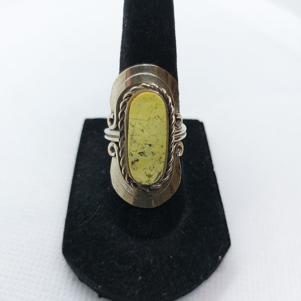 One Size Fits Most Handmade Peruvian Alpaca Silver Yellow Accent Adjustable Ring